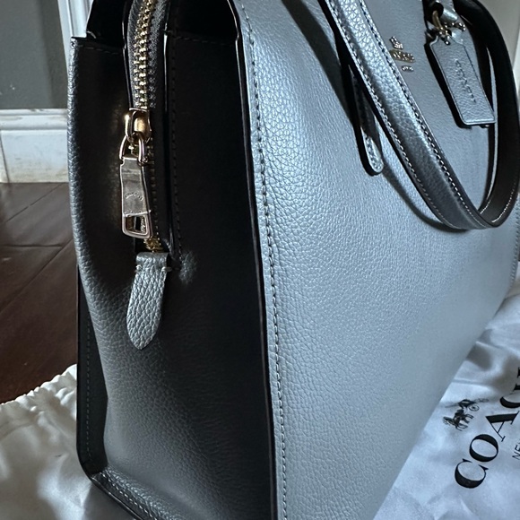 Coach Tatum Carryall Gray Pebbled Leather Gold HW Crossbody C4078 - Picture 4 of 10